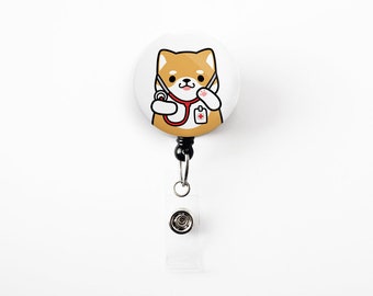 Customizable Shiba Inu Retractable Badge Reel, Shiba Inu Badge Holder, Veterinarian Badge Reel, Cute Badge Reel, Nurse Gift, Doctor Gift