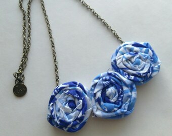 Rolled Fabric Rosette Flower Necklace