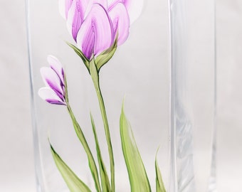 Vase (9") Crocus Design - Hand Painted