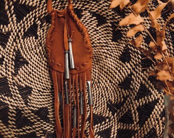 Leather Fringe Pouch Necklace Medicine Bag Crystal Holder Southwest