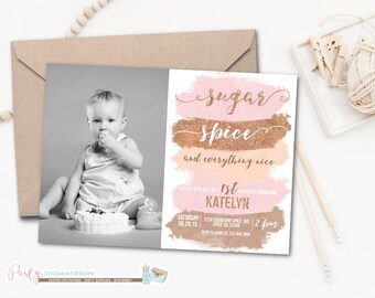 Sugar and Spice Birthday Invitation, Sugar and Spice and Everything Nice Invitation, Birthday Invitation, Watercolor Invitation, Blush