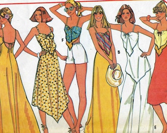 Vintage 70s McCalls 5583 Misses Summer Backless Sun Dress or Triangle Top, Pants or Shorts Sewing Pattern