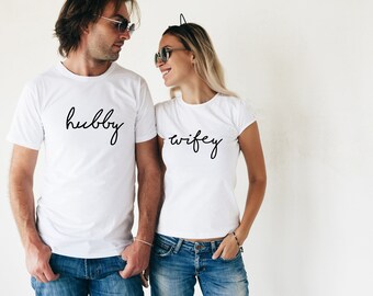 Hubby and Wifey T-Shirt Set Mr and Mrs Husband & Wife Wedding Gift Bride and Groom Couple Gift His and Hers Shirts Gifts for Couples
