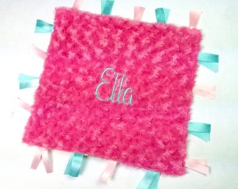 Minky Blankets, Tag Blanket, Baby Shower Gifts,Baby Gifts, Name Blanket,Ribbon Blanket, Lovey Blanket,Embroidered Blanket, Baby Girl Blanket