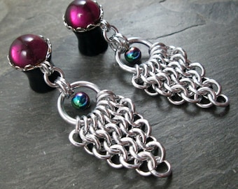 Dangle Plugs - 00g 10mm - 1/2" 12mm - Rainbow Gauges - Chainmaille Plugs - Chainmail Jewelry - Wedding Gauges - Bridal Plugs