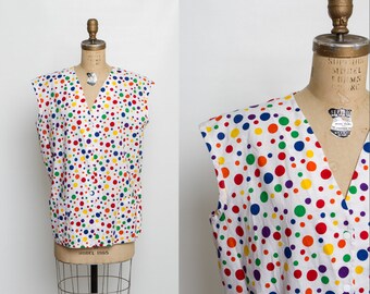 vintage 80s maternity smock top | rainbow polka dot print blouse