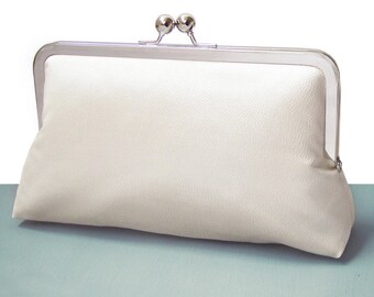 Ivory cream clutch purse, silk bag with chain handle, wedding bridal clutch, bridesmaid gift