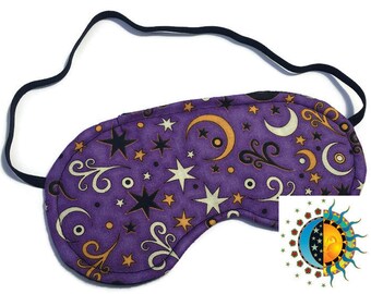 Sleep Mask, Purple Stars Moon, Space, Eye Mask, Lavender, Chamomile, Peppermint, Relaxation, Meditation, Travel Mask, Sleep Wear, Blindfold