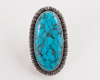 Turquoise Ring - Vintage 1970's Navajo Sterling Silver Turquoise Ring