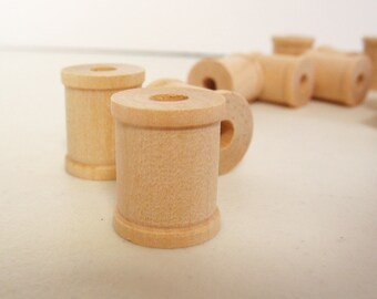 75 Miniature Wooden Spools 3/4" x 5/8" x 7/32" hole -Wooden Spools Decorative -Small Spools -Natural Wooden Spools