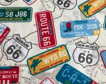 FLANNEL - License Plate Fabric - License Plate Flannel - Route 66 Fabric - Travel Fabric - Highway Fabric