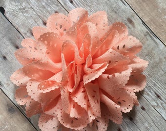 Peach Eyelet Flower, 4" Fabric Flower, DIY Infant Headband, Headband Supplies, Eyelet Flower, Hair bow flower, Hair accessorie supply