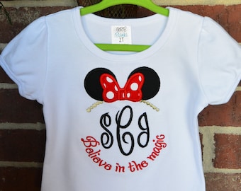 Minnie Mouse Shirt, Appliqué, Personalized, Long or Short Sleeves, Sizes 12 Mos.-Girls 8