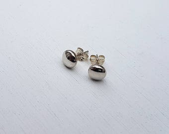 Sterling Silver Minimalist Studs, Flat Ball Stud Earrings, Round Simple Studs