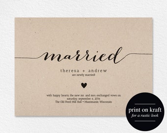 Just Married Wedding Announcement, Marriage Announcement, Elopement Announcement, Printable Template, PDF Instant Download #BPB165_49