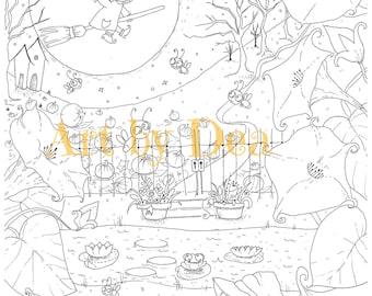 PENELOPES GARDEN Moonlight Flying Spell Pad Digital Download PDF Instant Coloring