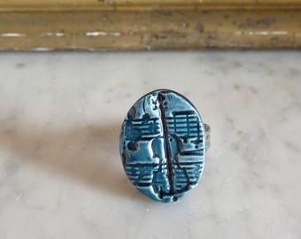 Blue ceramic Ring violin Diva jewelry