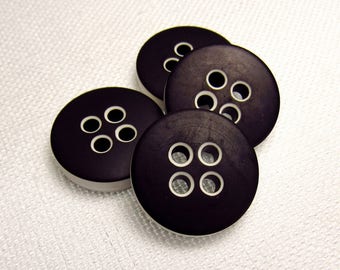 Chunky Black & White: 7/8" (22mm) Layered Buttons - Set of 4 Vintage Matching Buttons