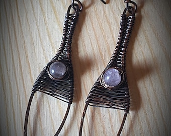 Wire Wrapped Moonstone Wishbone Earrings