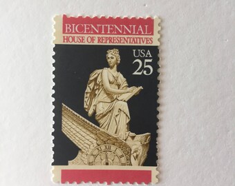 10 House of Representatives 25c US postage stamps unused - Vintage 1989 - Bicentennial black Clio