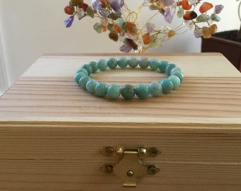 Handmade Genuine Amazonite Bracelet, Natural Russian Amazonite Gemstone Stretch 7” Bracelet,Calming,Improve Health, Protection,Energy