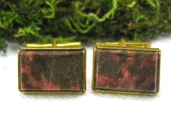 Vintage cufflinks with rhodonite gemstone made in Russia