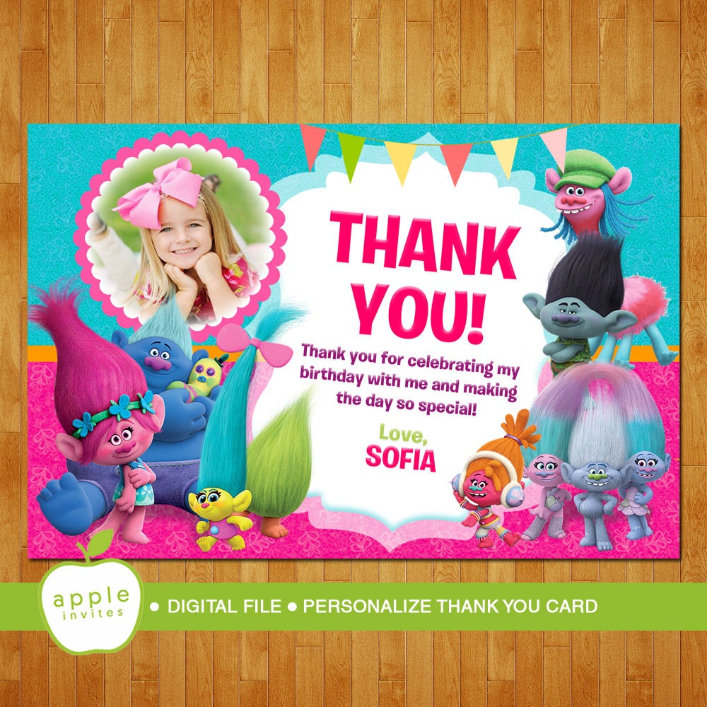 Trolls thank you card Trolls thank you Trolls Printable