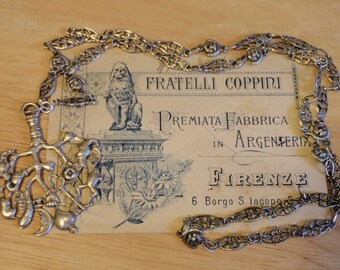 CIMARUTA Fratelli COPPINI Pendant 30" MaSKS Chain Antique 800 Silver Necklace ITALY Witches Strega Charm Amulet