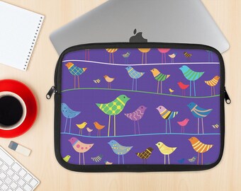 The Abstract Pattern-Filled Birds Dye-Sublimated NeoPrene MacBook Laptop Sleeve Carrying Case