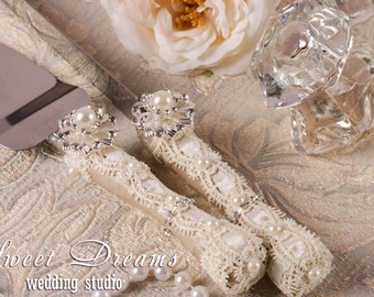 Ivory Wedding Cake Cutting Set Serving Set Wedding Cake Knife Set Cake Bridal Custom Cake Cutting Set Knife and Spatula Cake Serving Set