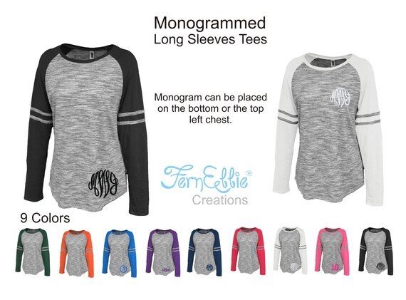 Monogrammed Long Sleeves Tees, *Monogrammed T-Shirts*, Personalized T-Shirts, *Bridesmaids Gifts*, Embroidered T-Shirts.