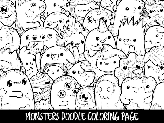 Download Monsters Doodle Coloring Page Printable Cute/Kawaii Coloring