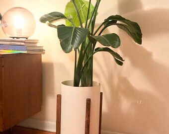 Plant Stand w/ Cylinder Pot - Mid Century Modern
