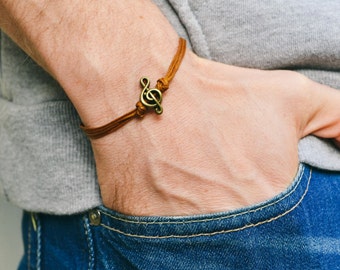 Men's bracelet gray cord bracelet for men with silver