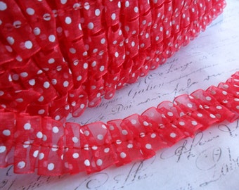 Red and White Polka Dot Organdy Ruffle Trim