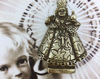 Infant Jesus of Prague Pendant Necklace in White Bronze