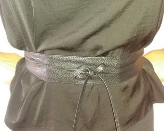 Soft Black imitation leather obi wrap belt