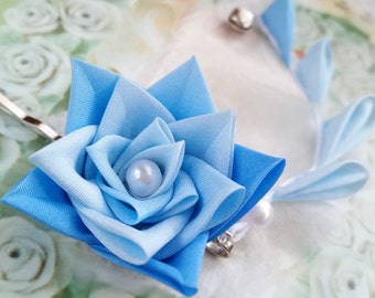 Blue Rose Silk Kanzashi Flower Hair Clip