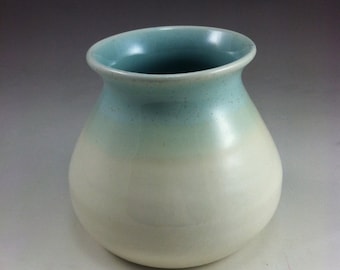 Turquoise and Yellow Wheel Thrown Porcelain Ceramic Vase