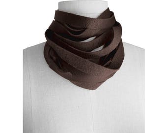 Wrap leather choker, Minimalist Leather Scarf, Raw Edge, Leather Wrap Choker, Layered Necklace, Skinny Leather Scarf, Chocolate Brown scarf