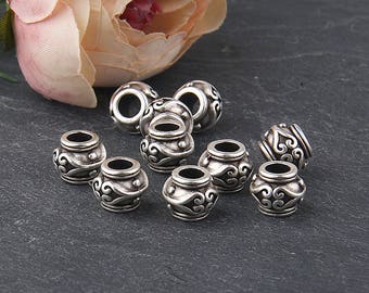Silver, Textured Celtic Round Beads with Large Holes, 10 pieces // SB-123