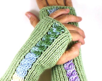 Knit Wrist Warmers Sage Knit Fingerless Gloves Cable Arm Warmers Knit Fingerless Mitterns Knit Accessories Hand Warmers Winter Gloves