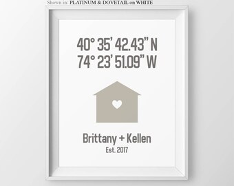 Personalized Housewarming Gift House Coordinate Print for Couple Latitude Longitude Anniversary Gift Couple New Home Gift Bridal Shower Gift