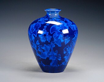 Ceramic Vase -Dark Blue - Crystalline Glaze on High-Fired Porcelain - Hand Made Pottery - FREE SHIPPING - #B-5534