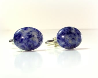 Blue Skys Cufflinks - Blue Sodalite Cufflinks – 18x13mm Oval – Blue Cufflinks - Sodalite Cufflinks
