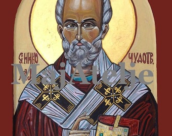 Saint Nicolas, Handpainted, Orthodox byzantine icon, Art for digital download, Printable