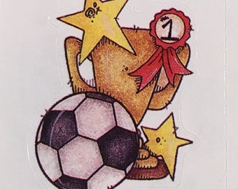 Soccer ball with trophy and ribbon sticker, Provo Craft 1997