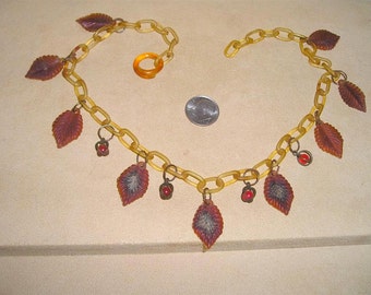 Vintage Celluloid And Glass Berry Necklace Choker 1930's Jewelry 7081