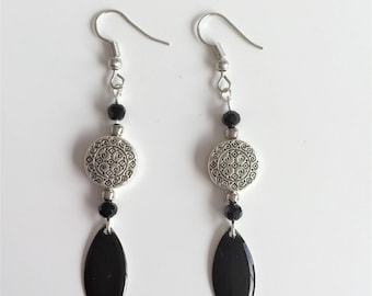 black and silver dangling earrings