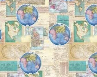 vintage maps of the world fabric by davids textiles by the half yard 44